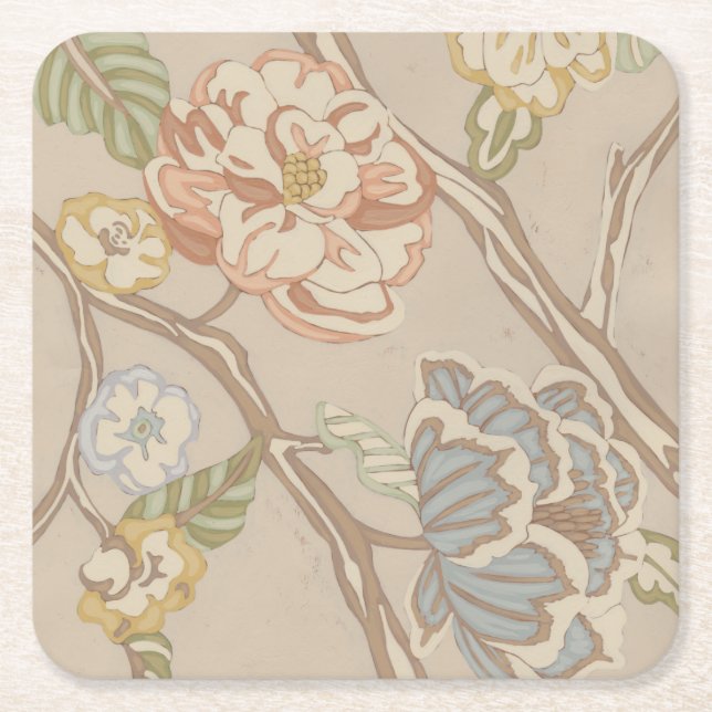 Decrative Organza Chintz Floral Design Square Paper Coaster (Front)