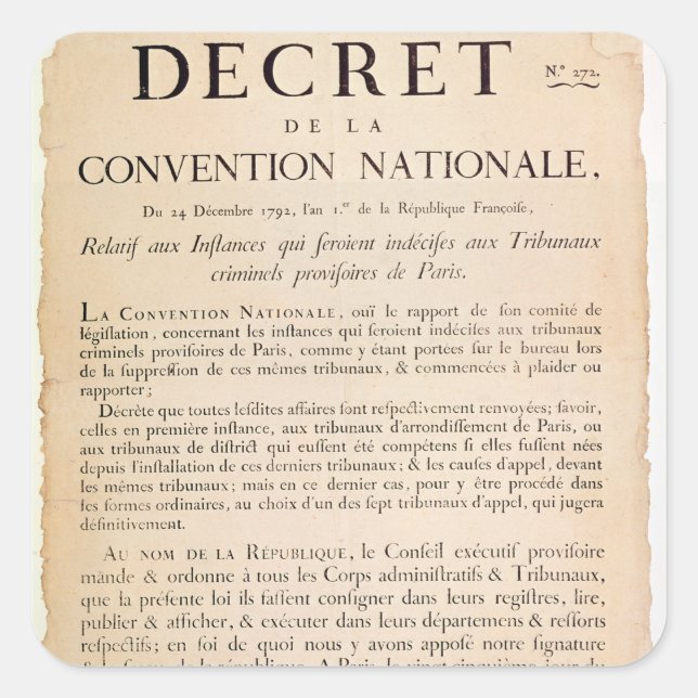 Decree of the National Convention Square Sticker (Front)