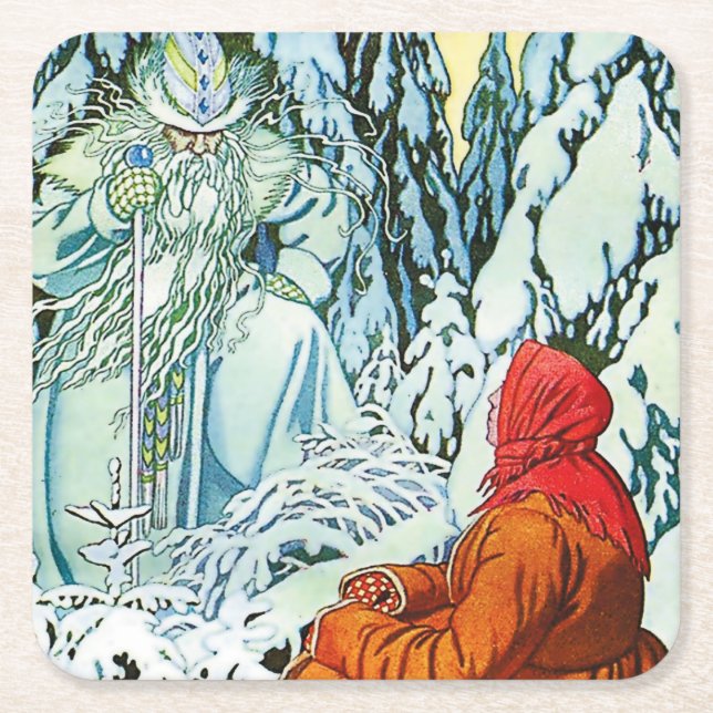 “Ded Moroz” or “Father Frost” by Ivan Bilibin Square Paper Coaster (Front)
