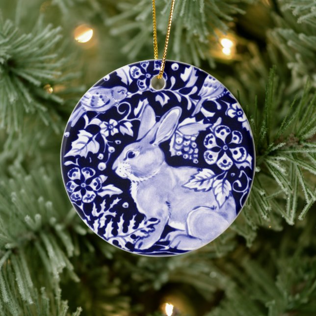 Dedham Blue Rabbit, Classic Blue & White Custom Ceramic Tree Decoration (Tree)