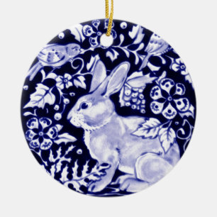Dedham Blue Rabbit, Classic Blue & White Design Ceramic Tree Decoration