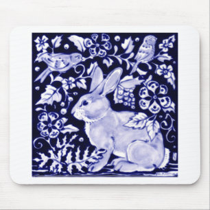 Dedham Blue Rabbit, Classic Blue & White Design Mouse Pad