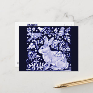 Dedham Blue Rabbit, Classic Blue & White Design Postcard