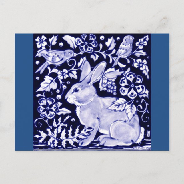 Dedham Blue Rabbit, Classic Blue & White Design Postcard (Front)