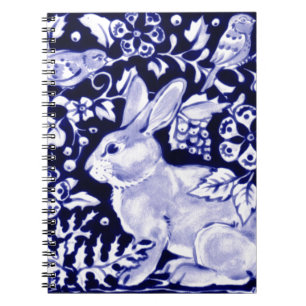 Dedham Blue Rabbit, Classic Blue & White Design Spiral Notebook