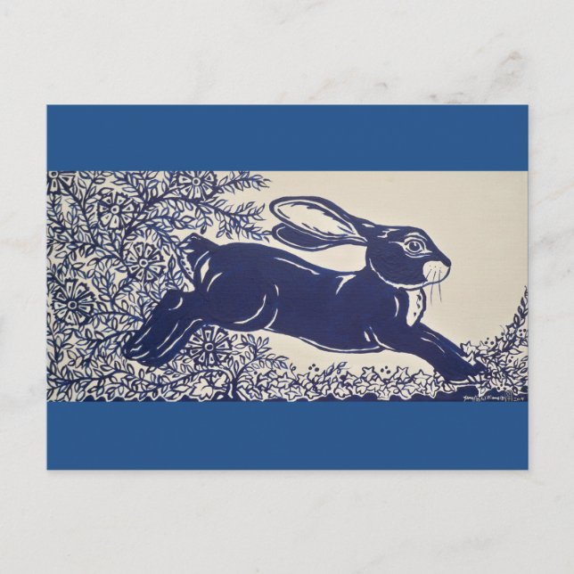 Dedham Blue Rabbit, Vintage Blue & White Design Postcard (Front)