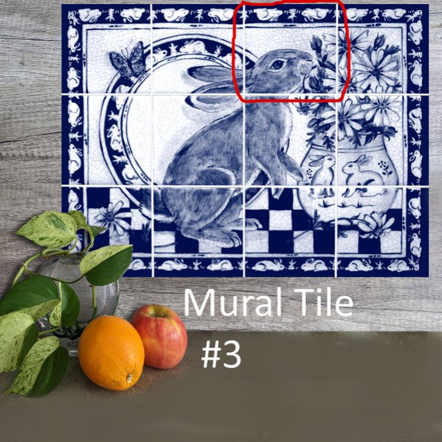 Dedham Blue White Rabbit Bunny Mural Tile # 3 (Creator Uploaded)