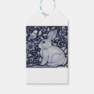 Dedham Blue & White Rabbit Ceramic Tile Gift Wrap Gift Tags