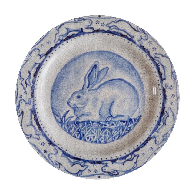"Dedham Blue" & White Rabbit Design Cutting Board (Front)