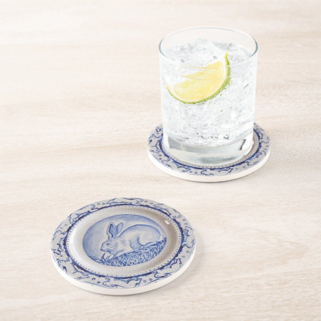 "Dedham Blue" & White Rabbit Plate Design Coaster (Side)