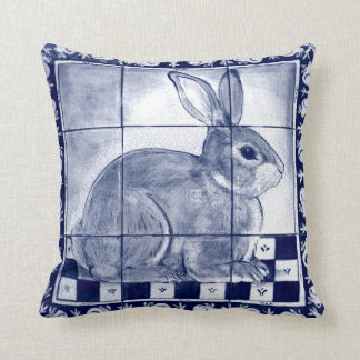 Dedham Rabbit Blue White Bunny Delft Tile Mural Cushion