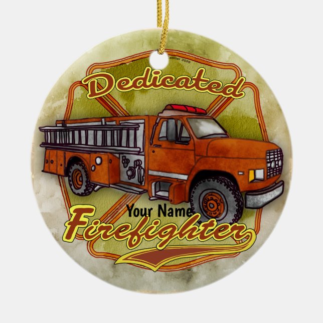 Dedicated firefighter  ceramic tree decoration (Front)