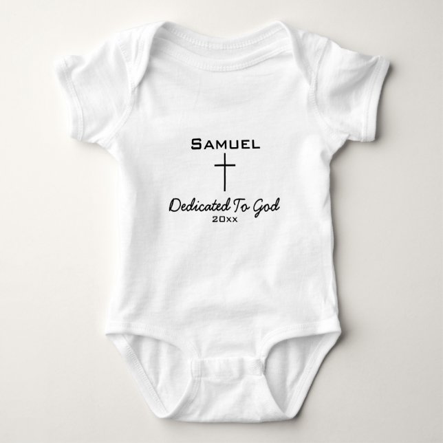 Dedicated to God, Baby Name | Cross  Bodysuit (Front)