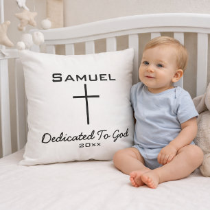 Dedicated to God Child Dedication Cross Cushion
