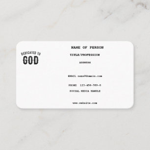 DEDICATED TO GOD COOL CUSTOMIZABLE BLACK TEXT BUSINESS CARD