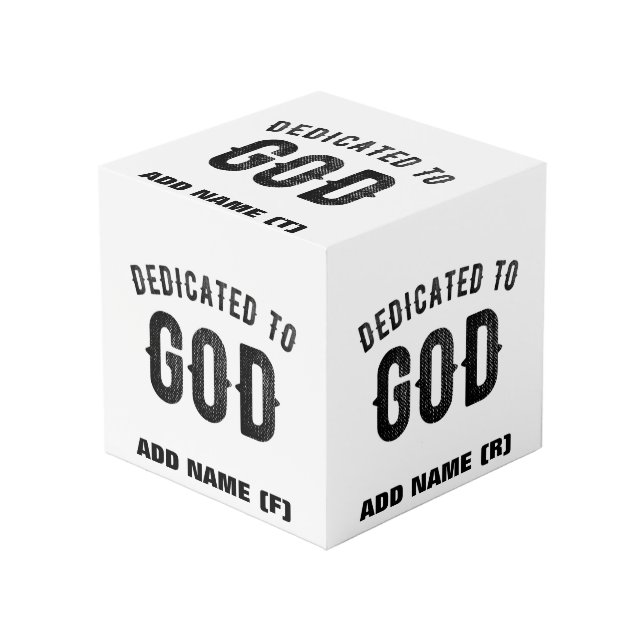DEDICATED TO GOD COOL CUSTOMIZABLE BLACK TEXT CUBE (Front Angled)