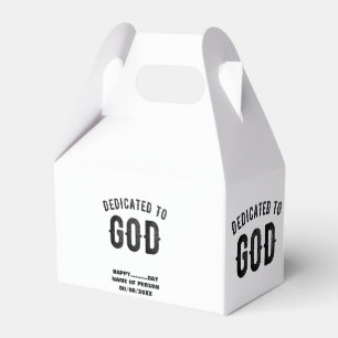 DEDICATED TO GOD COOL CUSTOMIZABLE BLACK TEXT FAVOUR BOX