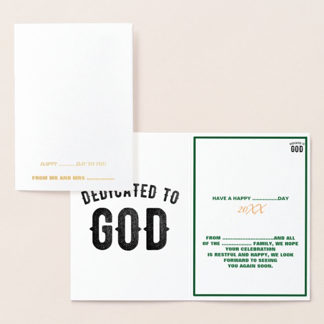 DEDICATED TO GOD COOL CUSTOMIZABLE BLACK TEXT FOIL CARD (Display)