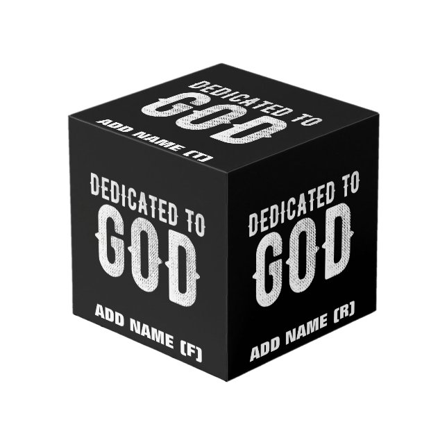 DEDICATED TO GOD COOL CUSTOMIZABLE WHITE  TEXT CUBE (Front Angled)