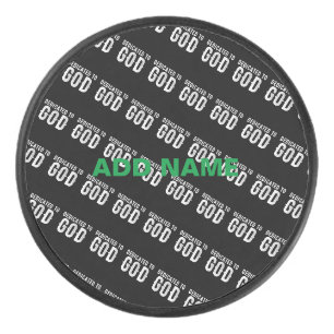 DEDICATED TO GOD COOL CUSTOMIZABLE WHITE TEXT HOCKEY PUCK