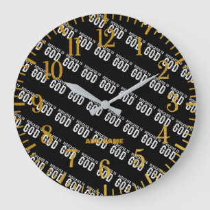 DEDICATED TO GOD COOL CUSTOMIZABLE WHITE TEXT LARGE CLOCK