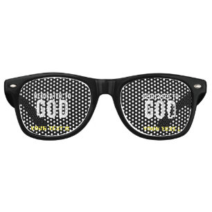 DEDICATED TO GOD COOL CUSTOMIZABLE WHITE  TEXT RETRO SUNGLASSES