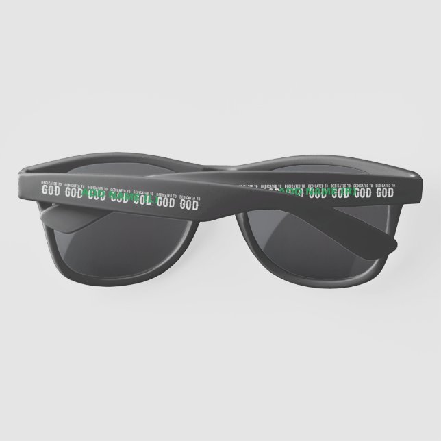 DEDICATED TO GOD COOL CUSTOMIZABLE WHITE  TEXT SUNGLASSES (Back)