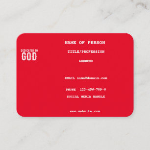 DEDICATED TO GOD COOL RED CUSTOMIZABLE WHITE  TEXT BUSINESS CARD