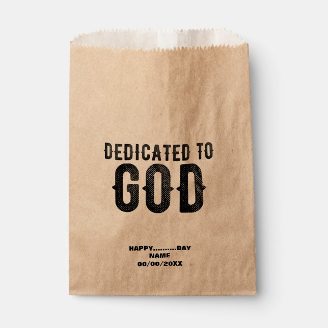 DEDICATED TO GOD  CUSTOMIZABLE COOL BLACK TEXT FAVOUR BAGS (Front)