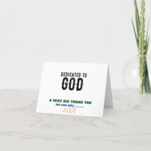 DEDICATED TO GOD  CUSTOMIZABLE COOL BLACK TEXT THANK YOU CARD