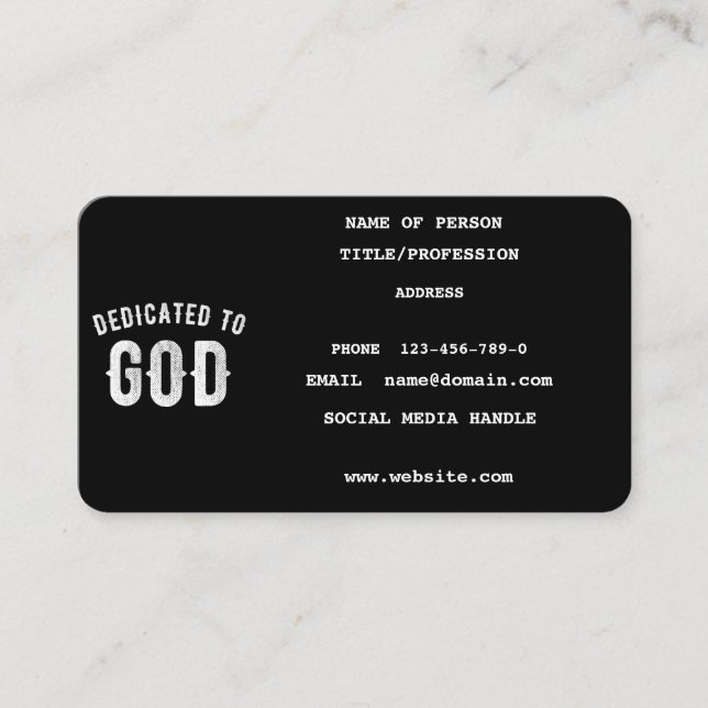 DEDICATED TO GOD CUSTOMIZABLE COOL WHITE TEXT CALLING CARD (Front)