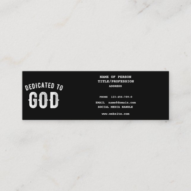 DEDICATED TO GOD CUSTOMIZABLE COOL WHITE TEXT CALLING CARD (Front)
