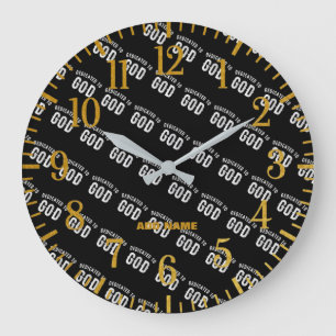 DEDICATED TO GOD CUSTOMIZABLE COOL WHITE TEXT LARGE CLOCK