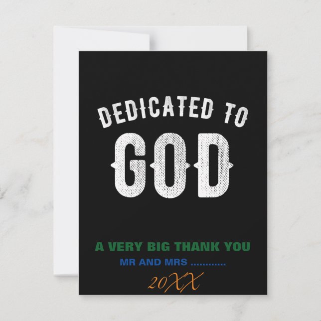 DEDICATED TO GOD CUSTOMIZABLE COOL WHITE TEXT THANK YOU CARD (Front)