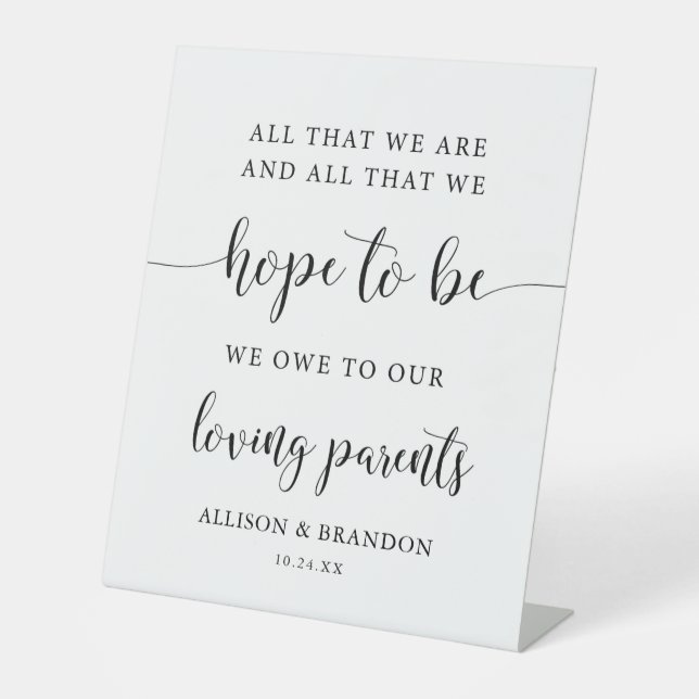 Dedicated To Our Parents Wedding SIgn (Front)