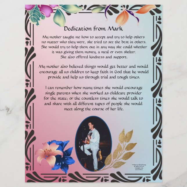 Dedication from Mark Personalised  Stationary (Front)