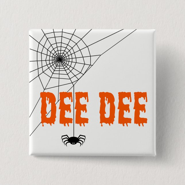 Dee Dee Orange Dripping Font Spider Web Button (Front)