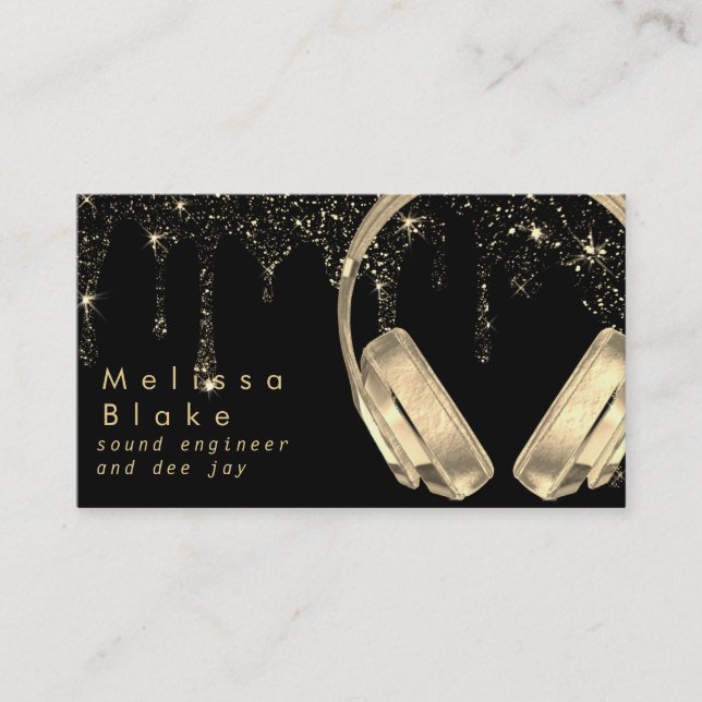 • dee jay faux gold on black glitter drips business card (Front)