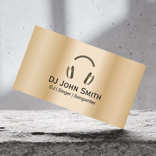 Deejay DJ Headphones Logo Modern Gold Business Card (Creator Uploaded)