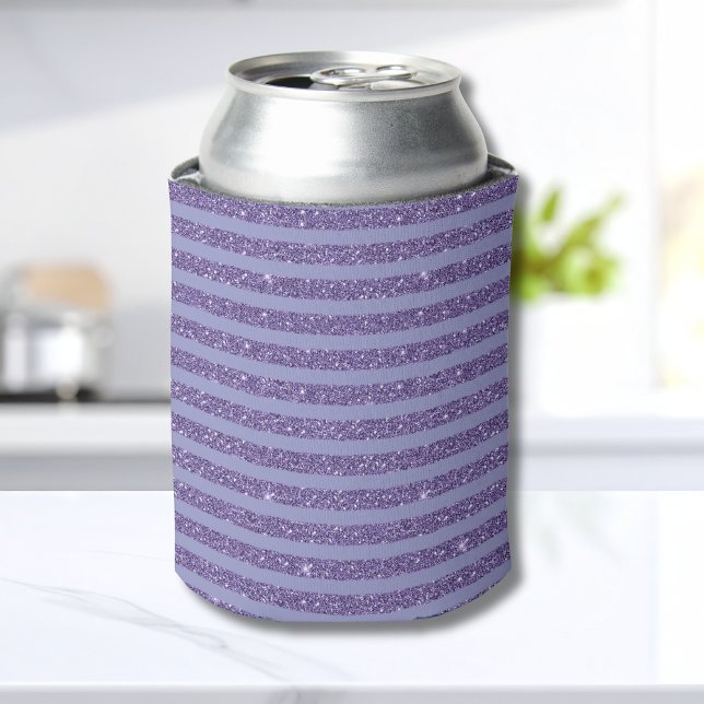 Deep Amethyst Glitter Style Horizontal Stripes  Can Cooler (Creator Uploaded)
