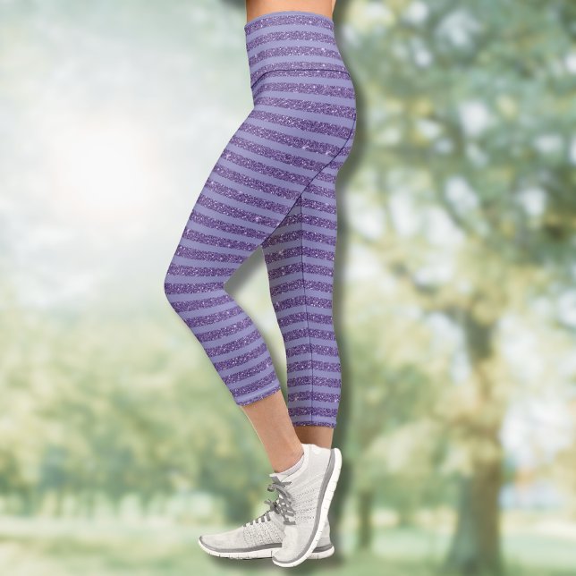 Deep Amethyst Glitter Style Horizontal Stripes  Capri Leggings (Creator Uploaded)
