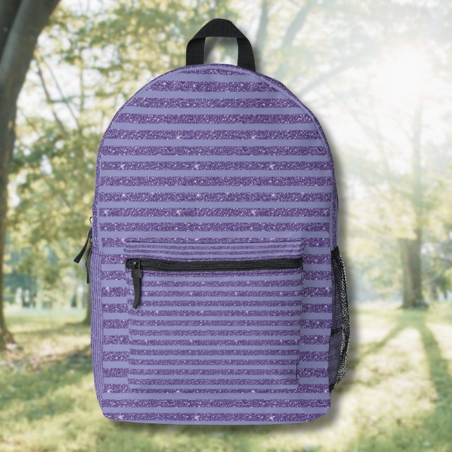 Deep Amethyst Glitter Style Horizontal Stripes Printed Backpack (Creator Uploaded)