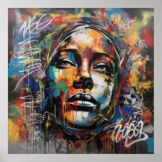Deep and Emotional Women Face Graffiti Art Poster
