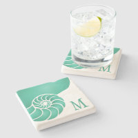 Deep Aqua Nautilus Shell with Monogram