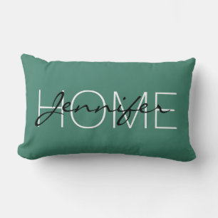Deep aquamarine colour home monogram lumbar cushion