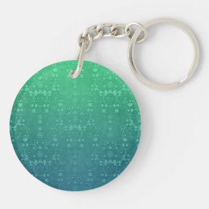 Deep Aquamarine Turquoise Green Damask Pattern Key Ring