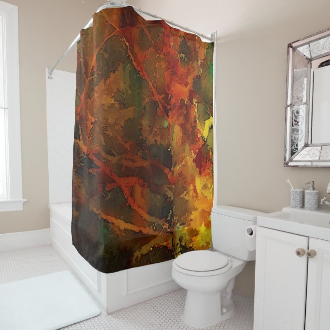 Deep Autumn Rich Earthy Abstract Fall Shower Curtain (In Situ)