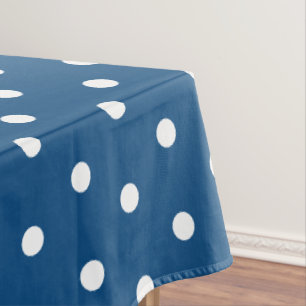 Deep Azure Blue White Polka Dots Tablecloth