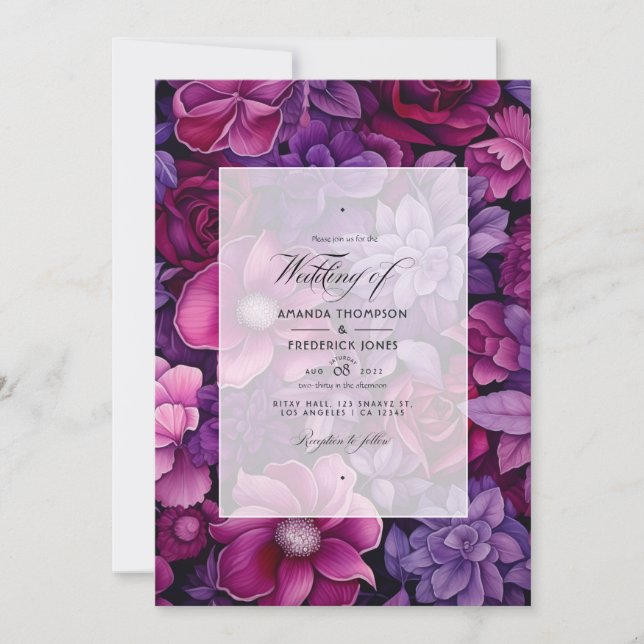 Deep Berry Floral Wedding Invitation (Front)