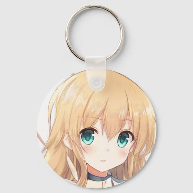 Deep blonde girl green eyes anime manga key ring (Front)